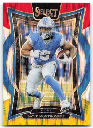 David Montgomery 2024 Panini Select Red & Yellow Prizm Shock Lions