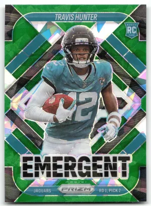 Travis Hunter RC 2025 Panini Prizm Emergent Green Ice Jaguars