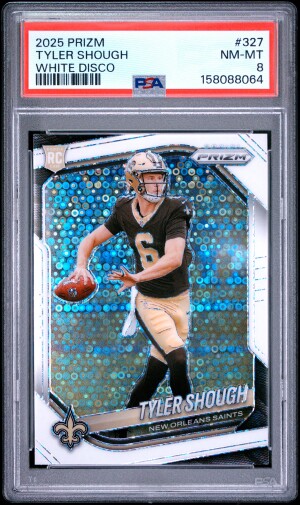 2025 Panini Prizm Tyler Shough White Disco PSA 8
