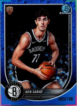 2025-26 Bowman Chrome Ben Saraf BLUE SHIMMER REFRACTOR /150 RC #BCV-26 Nets