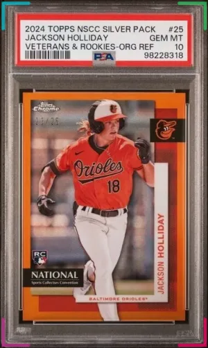Jackson Holliday 2024 Topps Chrome NSCC Orange Refractor #MLB25 23/25 PSA 10 RC