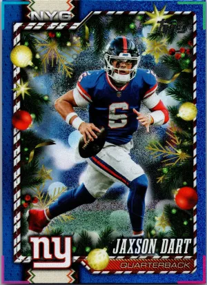 2026 Topps Holiday Jaxson Dart Card 74 Blue Metallic Glitter Giants QB