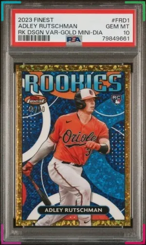 Adley Rutschman 2023 Finest Rookie Design Variation Gold Mini Dia 49/50 PSA 10