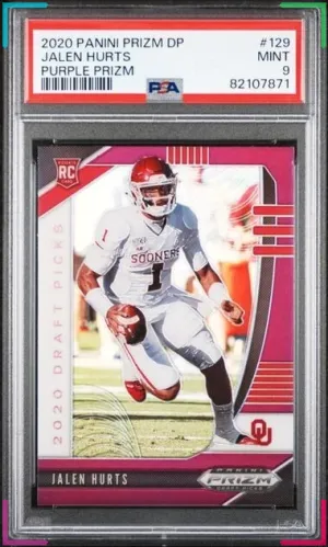 Jalen Hurts 2020 Panini Prizm Draft Pick Purple Prizm #129 PSA 9