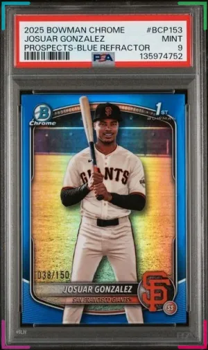 Josuar Gonzalez 2025 Bowman Chrome Prospects True Blue #BCP-153 /150 PSA 9