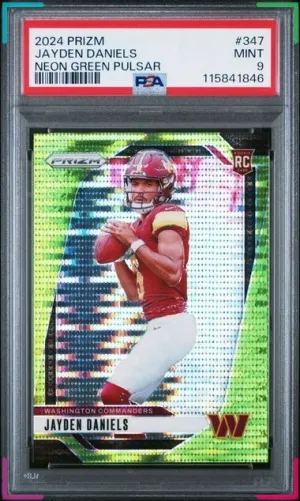 2024 Panini Prizm Jayden Daniels Neon Green Pulsar RC #347 PSA 9