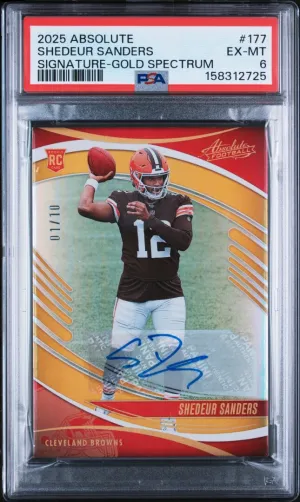 2025 Panini Absolute #177 Shedeur Sanders RC Signature Gold Spectrum PSA 6