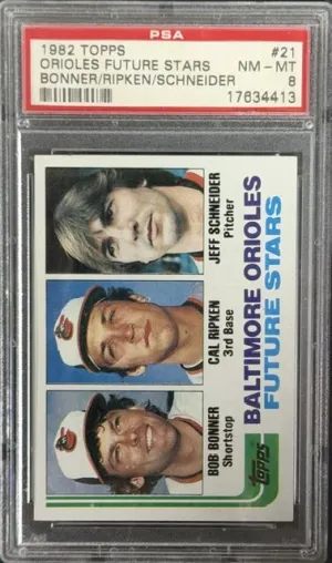 1982 Topps #21 Orioles Future Stars Cal Ripken Jr. RC PSA 8