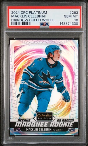 2024 Upper Deck O-Pee-Chee Platinum Macklin Celebrini Rainbow Color Wheel PSA 10