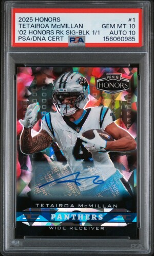 2025 Panini Honors 2002 Honors Rookies Tetairoa Mcmillan '02 Honors Rk Sig-Blk 1/1 PSA 10