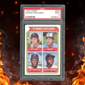 1974 Topps Ron Cash, Jim Cox, Bill Madlock, Reggie Sanders Rookie #600 PSA 9