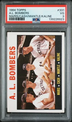 1964 Topps A.L. Bombers Maris/cash/mantle/kaline PSA 3 #331