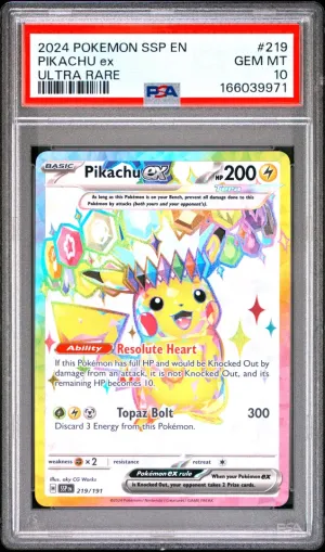 2024 Pokemon Ssp En-Surging Sparks Pikachu Ex Ultra Rare PSA 10 #219