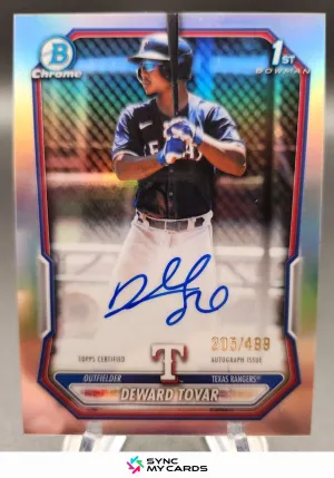 2026 Bowman Chrome Prospect On Card Auto Deward Tovar 1st Refractor /499 Rangers