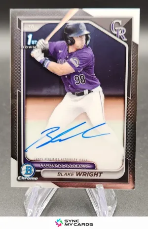 2024 Bowman Draft Blake Wright Chrome Auto 1st #CPA-BW Rockies