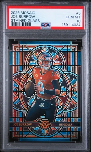 2025 Panini Mosaic 🏈🔥Joe Burrow Stained Glass #5 SSP Case Hit PSA 10 Gem 🐅