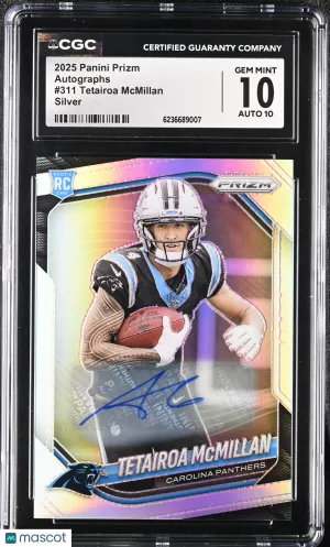 2025 Panini Prizm Tetairoa McMillan Silver Rookie Autographs #311 CGC 10 Carolina Panthers