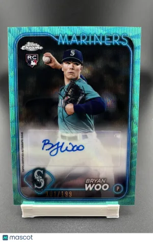 2024 Topps Chrome Update Series Bryan Woo #AC-BW Aqua Wave Refractor / Parallel/Variety Rookie Insert