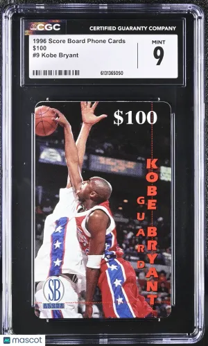 1996 Score Board Phone Cards Kobe Bryant $100 #9 CGC 9 Los Angeles Lakers