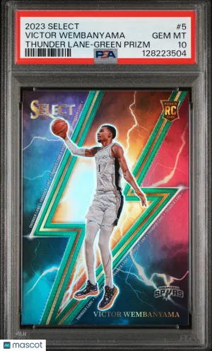 2023 Panini Select Thunder Lane Victor Wembanyama #5 Green Prizm PSA 10