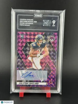 2025 Panini Mosaic Football Colston Loveland #304 Purple Prizm /49 Rookie RC TAG 9 Panini Authentic