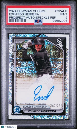 2024 Bowman Chrome Prospect Autographs Eduardo Herrera Speckle Ref /299 PSA 9