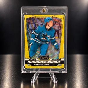 2024-25 OPC Platinum Marquee Rookie Macklin Celebrini #263 Neon Yellow Surge RC