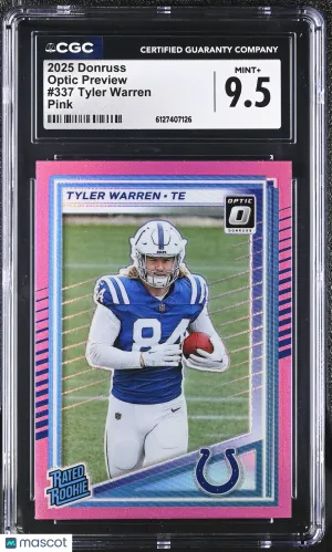 2025 Donruss Tyler Warren Pink Rookie Optic Preview #337 CGC 9.5 Indianapolis Colts