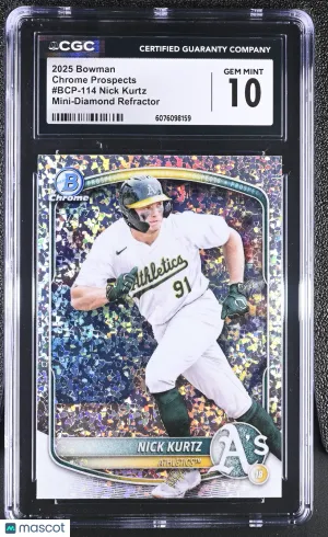 2025 Bowman Nick Kurtz Mini-Diamond Refractor Rookie Chrome Prospects #BCP-114 CGC 10 Oakland Athletics