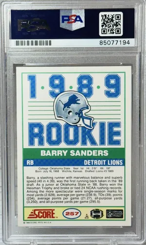 1989 Score Barry Sanders #257 (RC) - Auto Grade 10 back