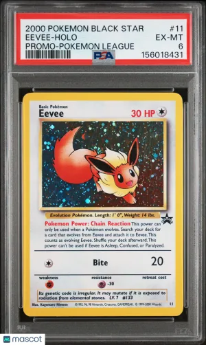 2000 Pokemon Wizards Of The Coast Black Star Promos Eevee Promo-Pokemon League #11 PSA 6