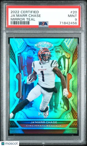 2022 Panini Certified Ja’Marr Chase #20 Mirror Teal PSA 9