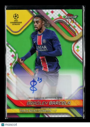 2025 Topps Finest UEFA Club Competitions Bradley Barcola #BA-BB Green Refractor Auto /99
