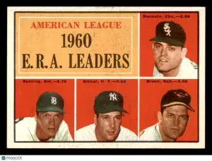 1961 Topps AL ERA Leaders (Brown, Ditmar, Baumann, & Bunning) #46
