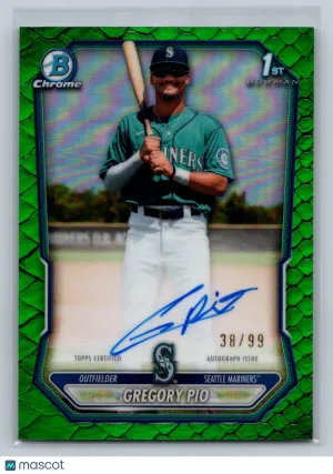 2026 Bowman Chrome Autograph Gregory Pio #CPA-GP Green Reptilian 38/99 Seattle Mariners