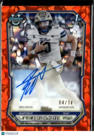 Baylor Hayes 2026 Bowman Chrome University Football Auto Orange Refractor /14 Tulsa Golden Hurricane