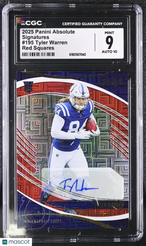2025 Panini Absolute Tyler Warren Red Squares /150 Rookie Signatures #195 CGC 9 Indianapolis Colts