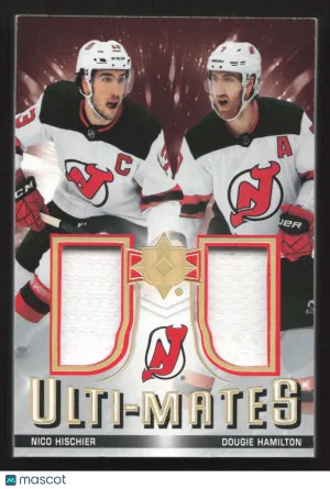 2021-22 Upper Deck Ultimate Collection Nico Hischier / Dougie Hamilton MEM #UTM-HH Ulti-Mates Jersey MEM
