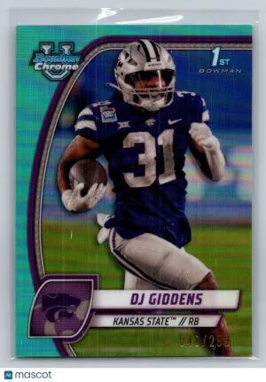 2024 Bowman University Aqua DJ Giddens /299 Kansas State Wildcats #33 Football Card