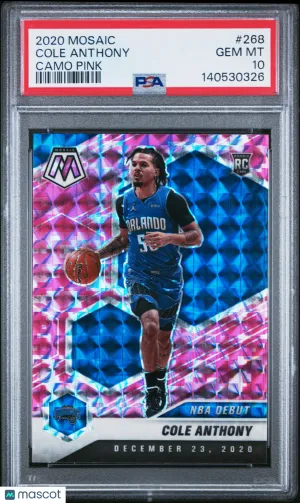 2020 Panini Mosaic Cole Anthony #268 Camo Pink Rookie PSA 10
