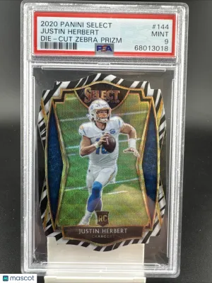 2020 Panini Select Justin Herbert #144 Zebra Prizm Die-Cut Parallel/Variety Rookie Base Set PSA 9