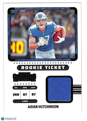 2023 Panini Contenders Football Aidan Hutchinson Rookie Ticket Patch Rookie RC Memorabilia #RTS-AHU Detroit Lions