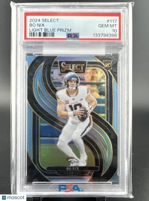2024 Panini Select Bo Nix #117 Light Blue Prizm / Parallel/Variety Rookie Base Set PSA 10