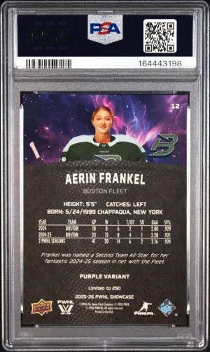 2025 Upper Deck Pwhl Showcase Aerin Frankel #12 Purple /350 PSA 9 back