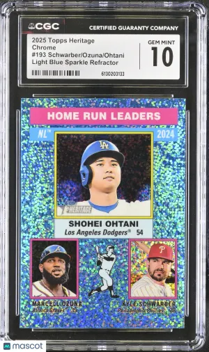 2025 Topps Heritage Ohtani/Ozuna/Schwarber Light Blue Sparkle Refractor Chrome #193 CGC 10 Los Angeles Dodgers