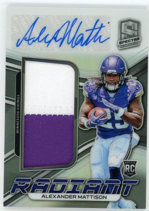 2019 Panini Spectra Alexander Mattison Radiant Rookie Patch Signatures 19/199 #RRPS-15