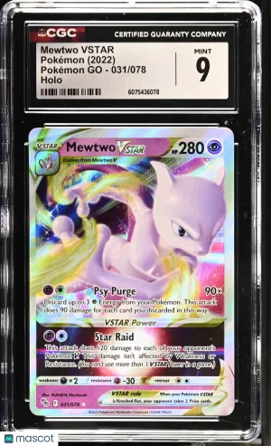 2022 Pokemon Pok^Mon Go Mewtwo VSTAR CGC 9 #031/078
