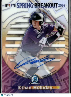 Ethan Holliday 2026 Bowman Chrome Spring Breakout Auto Purple Refractor /99 Colorado Rockies