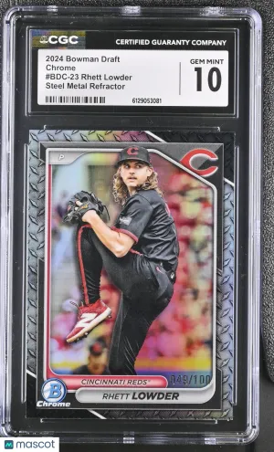 2024 Bowman Draft Rhett Lowder Steel Metal Refractor /100 Rookie Chrome #BDC-23 CGC 10 Cincinnati Reds