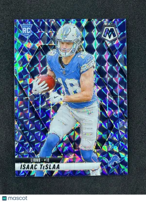 2025 Panini Mosaic 319 Isaac TeSlaa RC Mosaic Reactive Blue Detroit Lions